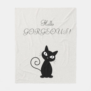 Quirky Whimsical Black Cat Glittery Hello Gorgeous Fleecedecke
