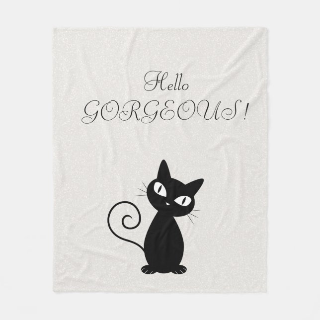 Quirky Whimsical Black Cat Glittery Hello Gorgeous Fleecedecke (Vorderseite)