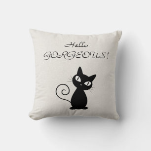 Quirky Whimsical Black Cat Glittery Hello Gorgeous Kissen