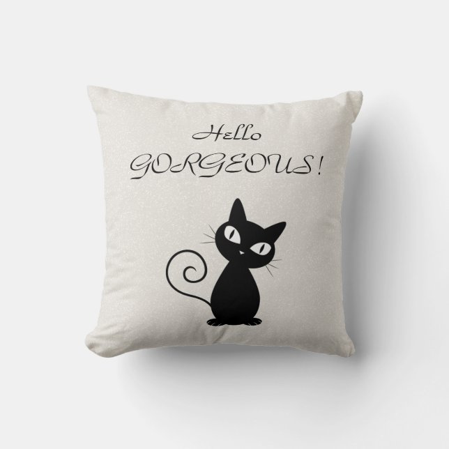 Quirky Whimsical Black Cat Glittery Hello Gorgeous Kissen (Vorderseite)