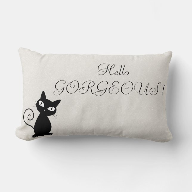 Quirky Whimsical Black Cat Glittery Hello Gorgeous Lendenkissen (Vorderseite)