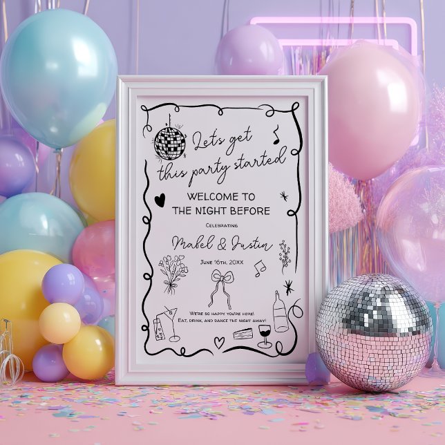 Quirky Whimsical Black lässig Wedding Willkommen Poster (Quirky whimsical black casual Wedding Welcome Poster)