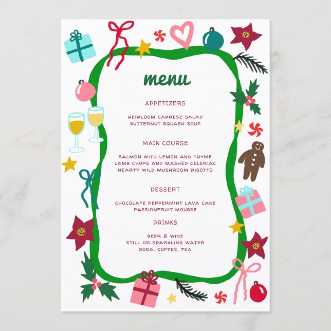 Quirky Whimsical Christmas CUSTOM Holiday Party Menükarte (Vorderseite)