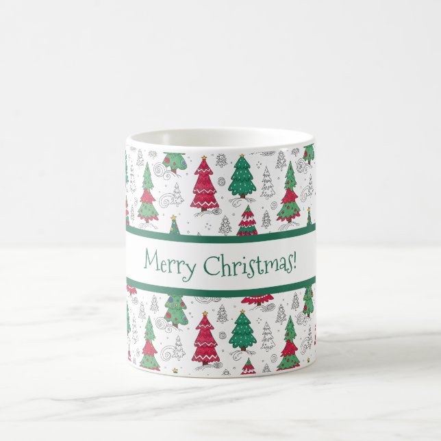 Quirky Whimsical Decorated Christmas Trees Doodles Kaffeetasse (Mittel)