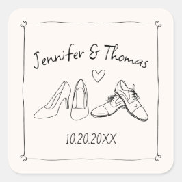 Quirky Whimsical Hand Drawn Doodle Shoes Hochzeit Quadratischer Aufkleber