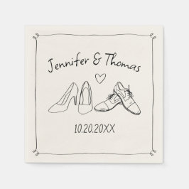 Quirky Whimsical Hand Drawn Doodle Shoes Hochzeit Serviette
