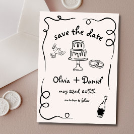 Quirky Whimsical Hand Drawn Wedding Französisch Save The Date