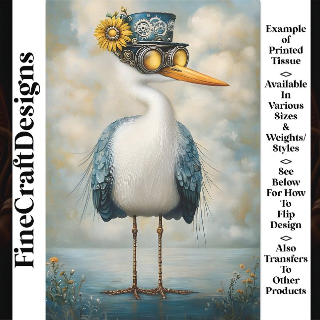 Quirky Whimsy Bird in Hat & Goggles BS7 Decoupage Seidenpapier (Von Creator hochgeladen)