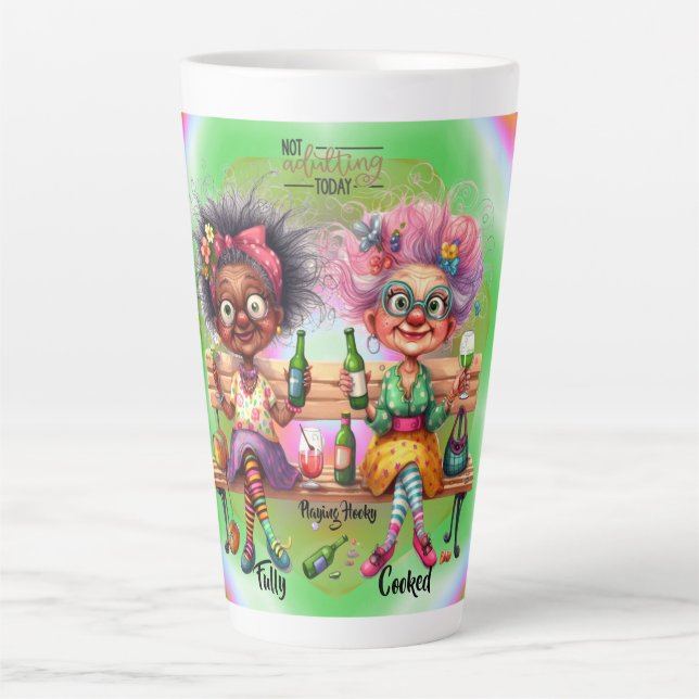 Quirky Wine Lady Erwachsene Latte Tasse (Vorderseite)