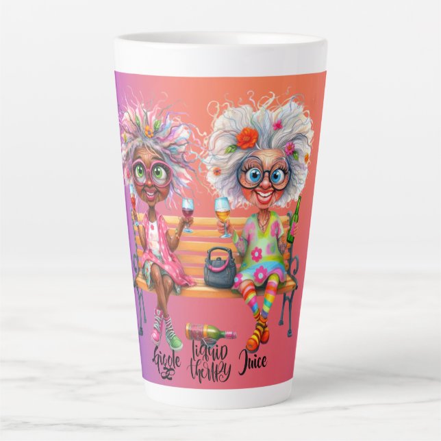 Quirky Wine Lady Therapy Latte Tasse (Vorderseite)