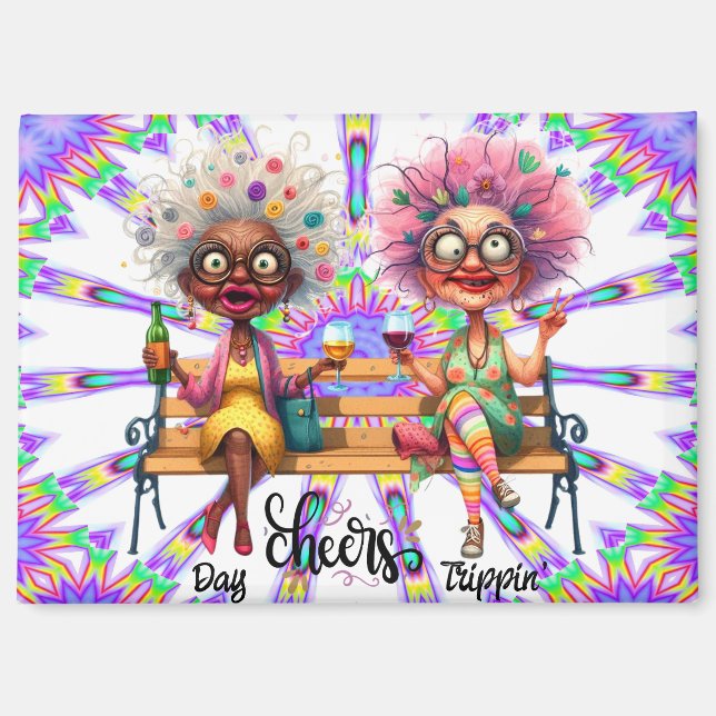 Quirky Wine Ladys Cheers Magnet (Vorderseite)