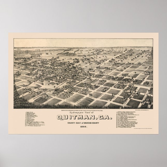 Quitman, GA Panorama Karte - 1885 Poster (Vorne)