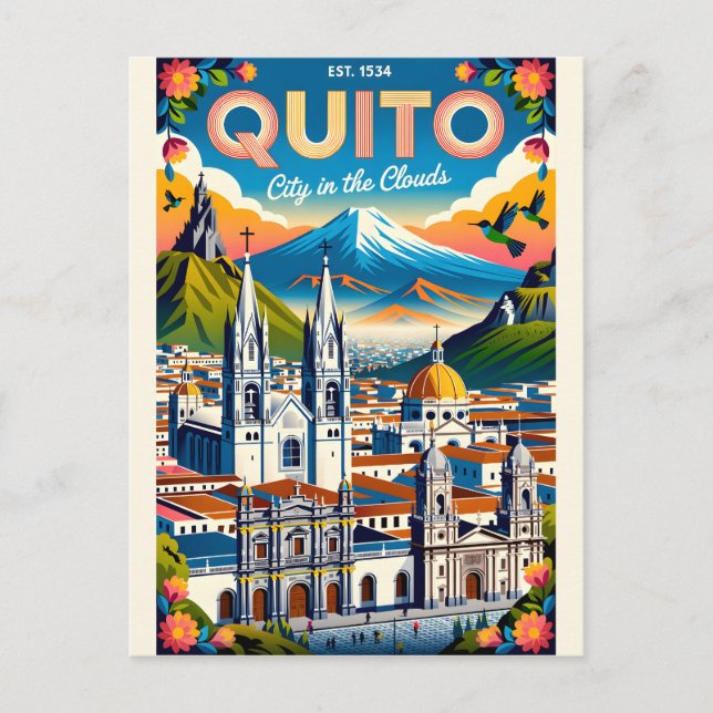 Quito Ecuador Retro-Reiseposter-Kunst Postkarte (Vorderseite)