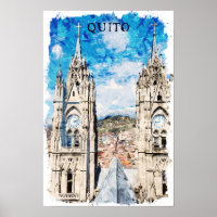 Quito Ecuador Watercolor Vintage Reise