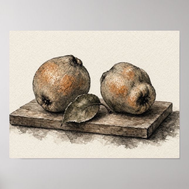 Quitten-Frucht-Wandkunst Rustikale Küche Stilllebe Poster (Vorne)