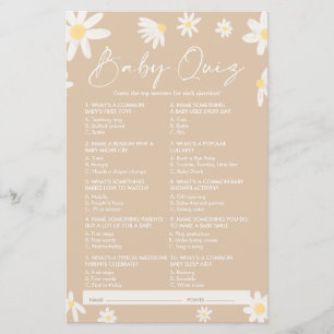 Quiz Baby Shower Game, Daisy Baby Showspiel