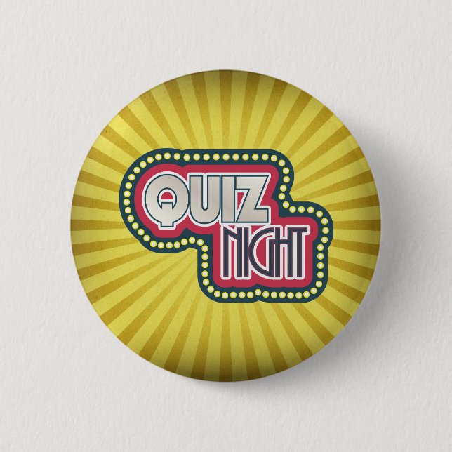 Quiz Night Trivia Party Gelber Sonnenbrand Button (Vorderseite)