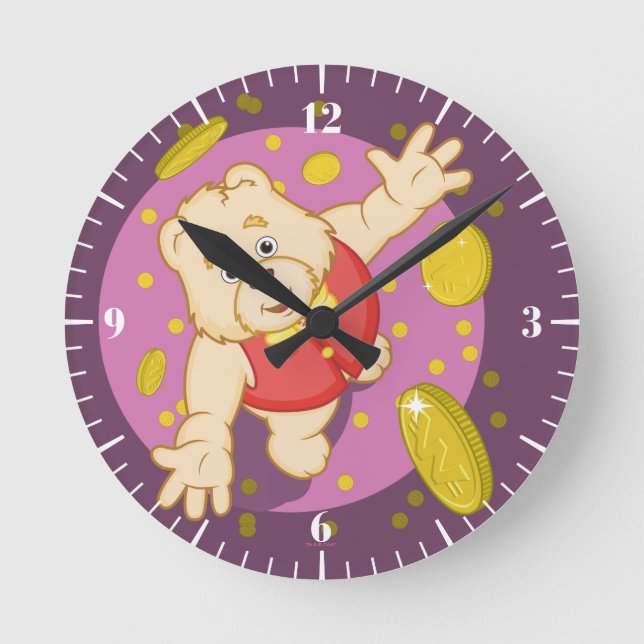 Quizzy Bear Runde Wanduhr (Vorderseite)