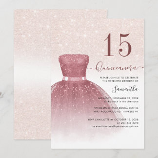 Quniceanera 15. Geburtstagsparty Pink Glitzer Einladung