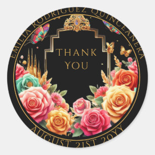 Quniceanera Fvor Bag Rote Rosen Blumendanke Runder Aufkleber