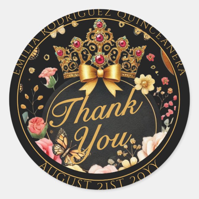 Quniceanera Gaben Rote Rosen Tiara Danke Runder Aufkleber (Vorderseite)