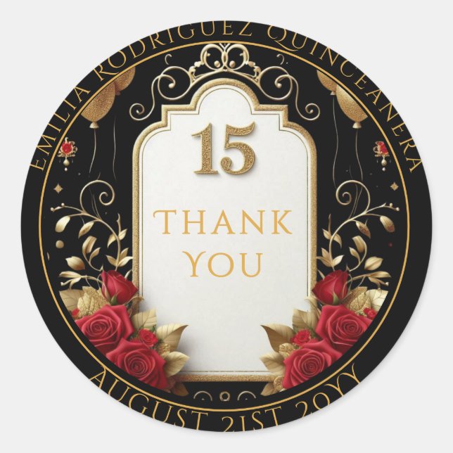 Quniceanera Gefallen Geschenke Rote Rosen Blumenbe Runder Aufkleber (Vorderseite)