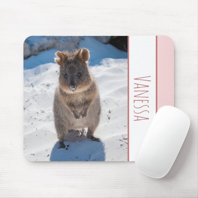 Quokka am Strand, Pink Girls Personalisiert Mousepad (Mit Mouse)