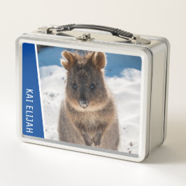 Quokka Cute Animal on the Beach Australia Blue Metall Brotdose