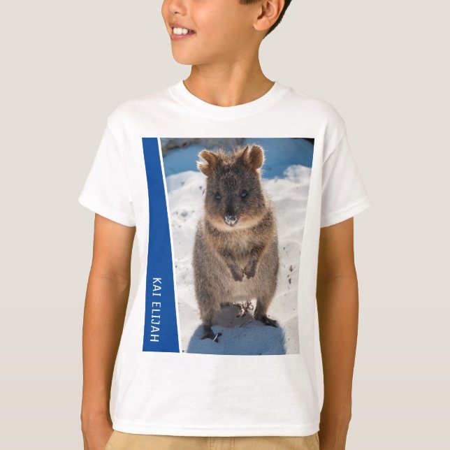 Quokka Cute Animal on the Beach Australia Blue T-Shirt (Vorderseite)