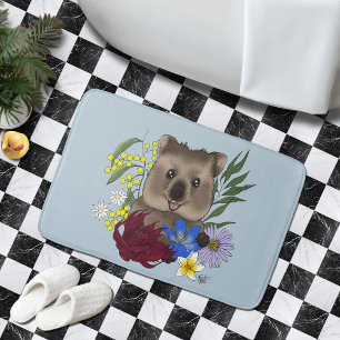 Quokka Glücklich Australien Floral Blau Badematte
