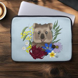 Quokka Glücklich Australien Floral Blau Laptopschutzhülle