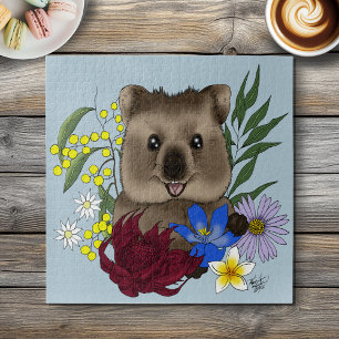 Quokka Glücklich Australien Floral Blau Puzzle