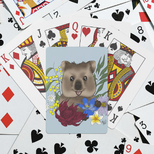 Quokka Glücklich Australien Floral Blau Spielkarten