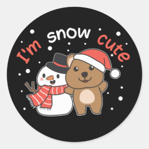 Quokka Ich bin Schnee Niedlich Snowman Snow Pun Cl Runder Aufkleber