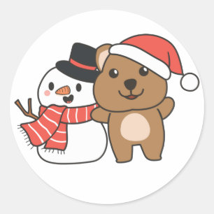 Quokka mit Schneemann im Winter zu Weihnachten Kla Runder Aufkleber
