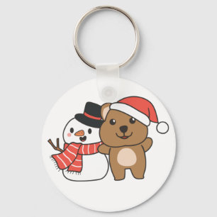 Quokka mit Snowman im Winter zu Weihnachten Keycha Schlüsselanhänger