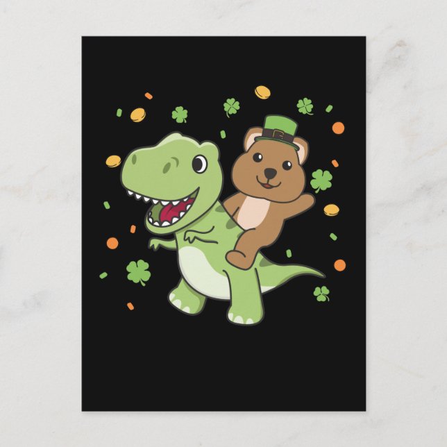 Quokka mit T-rex St. Patrick's Day Irland Postca Postkarte (Vorderseite)