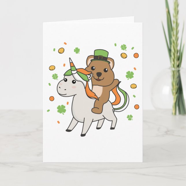 Quokka mit Unicorn St. Patrick's Day Ireland Card Karte (Vorderseite)