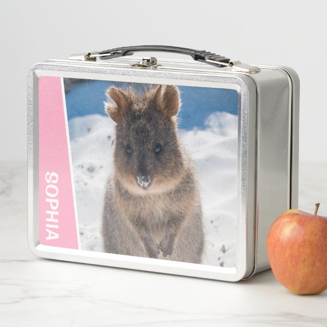 Quokka on the Beach Australia, Pink Accent Girls Metall Brotdose (Beispiel)