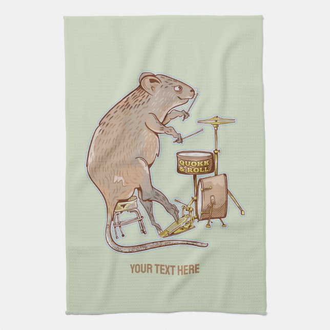 Quokka Playing Drums Geschirrtuch (Vertikal)