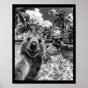 Quokka-Pool-Selfie-Urlaub lustiges Tier Sommer Poster