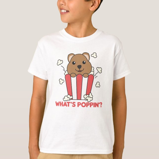 Quokka Popcorn Whats Poppin Funny T-Shirt (Vorderseite)