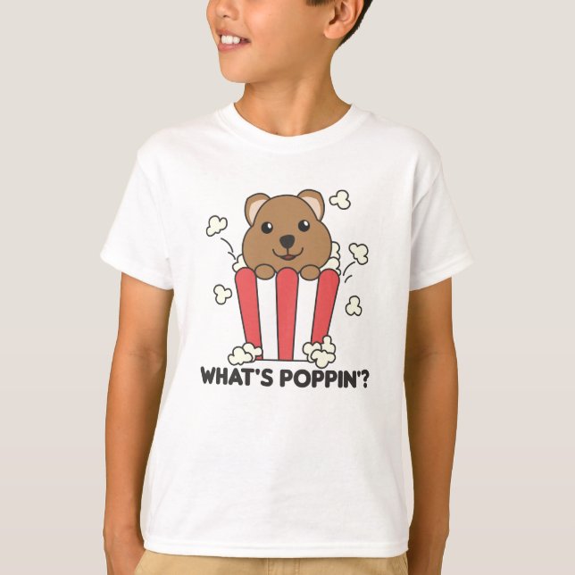 Quokka Popcorn Whats Poppin Funny T-Shirt (Vorderseite)