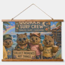 Quokka Surf Crew Lächelt Surft Sonnenschein Strand