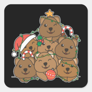 Quokka Weihnachtsbaum Funny Animal Christmas Quadratischer Aufkleber