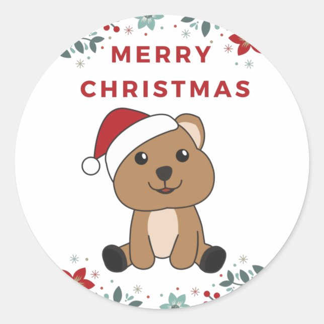 Quokka Weihnachtsschnee Wintertiere Quokkas-Klasse Runder Aufkleber (Vorderseite)