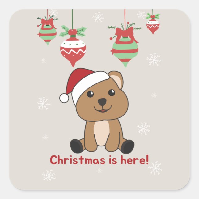 Quokka Weihnachtsschnee Wintertiere Quokkas Squar Quadratischer Aufkleber (Vorderseite)