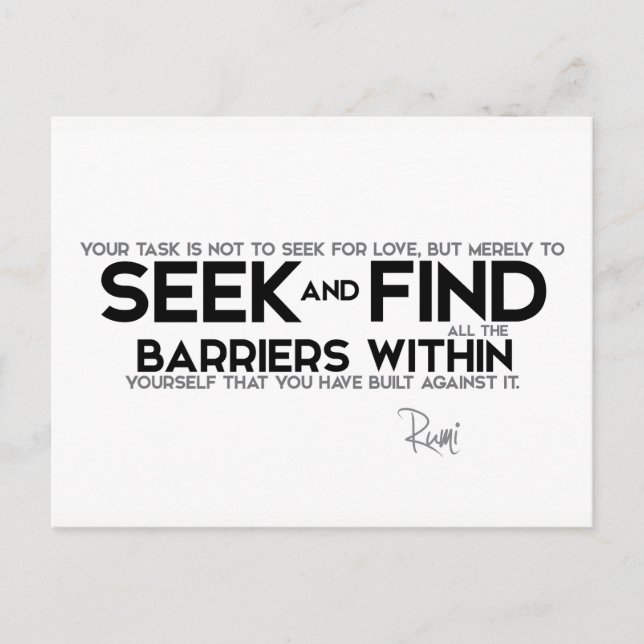 QUOTEN: Rumi: Hindernisse in sich selbst Postkarte (Vorderseite)