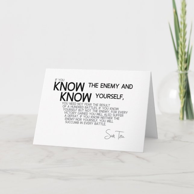 QUOTEN: Sun Tzu: Erkenne den Feind und dich selbst Karte (Vorderseite)