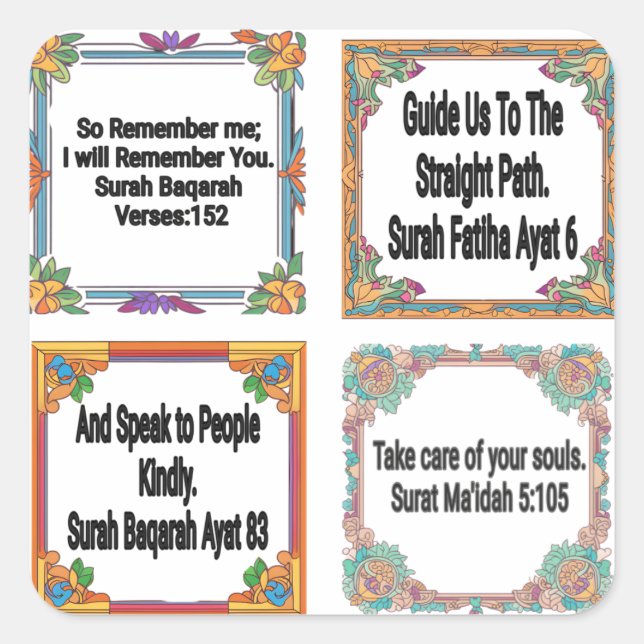 Quran Verse mit Blume Square Frame 4 Pack-Stick Quadratischer Aufkleber (Vorderseite)